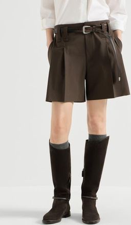 Brunello Cucinelli Tropical luxury wool formal shorts with monili in Coffee at Nordstrom, Size 36