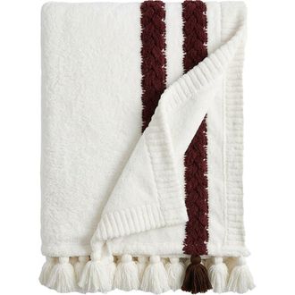 Sunday Citizen Snug Braided Stripe Throw Blanket in Off White/Fig at Nordstrom