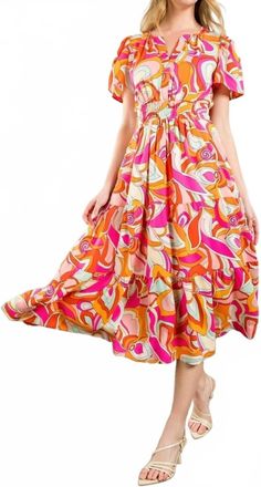 THML Clothing Evelyn Dress In Pink/orange