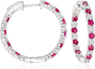 Ross-Simons Ruby and Diamond Inside-Outside Hoop Earrings in Sterling Silver