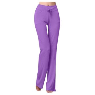 Generic 2025 Trousers Plus Size Yoga Pants for Women 2024 Casual Drawstring Elastic High Waist Wide Leg Workout Pants Loose Comfy Trousers (Purple, XXL)
