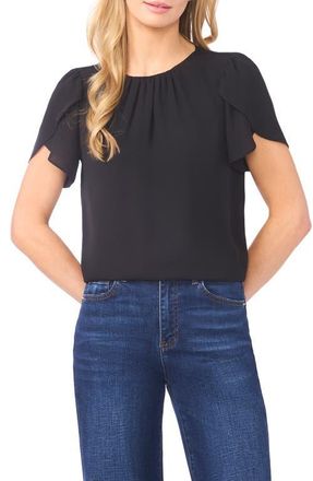 CeCe by Cynthia Steffe Shirred Tulip Sleeve Top in Rich Black at Nordstrom, Size Medium