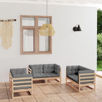 vidaXL Vidaxl - Juego De Muebles De Jard&iacute;n 6 Pzas Y Cojines Madera Pino Maciza