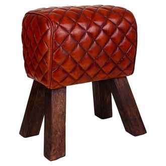 Wanderlust Deco Taburete de piel marr&oacute;n 41x30x51