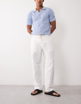 Mango Pantaloni dritti bianchi in misto lino con coulisse-Bianco