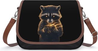 Generic Raccoon with Coffee Crossbody Bags for Women Fashion Leather Shoulder Handbags With Adjustable Strap