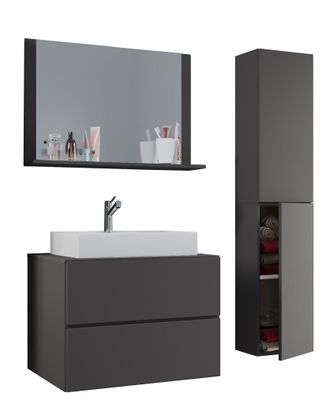 ebuy24 Ebuy24 - Vcm 4 Piezas Lavabo Lavabo Gabinete Inferior Ancho 80 Cm Muebles De Ba&ntilde;o Conjunto Con Cajones Puertas Giratorias Espejo Lendas L (antracita)