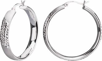 Gold & Honey Womens Click-Top Hoop Earrings With Diamond Cut Stripe And Satin Finish In Silver