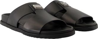 Dolce & Gabbana Mens Calfskin Leather Slide Black Sandal