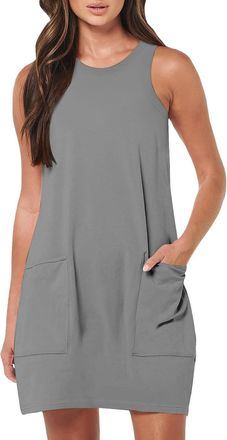 Generic Womens Summer Tank Sundress with Pockets Casual Sleeveless Scoop Neck Boho Beach Mini Dress 2024 Trendy Short Sundresses(Grey,Medium)