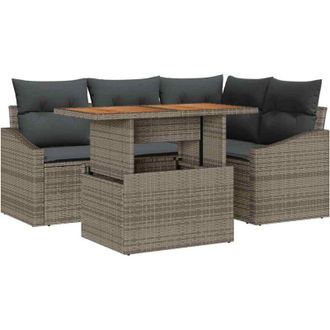 vidaXL Garden Sofa Set with Storage 5 pcs Grey Poly rattan vidaXL