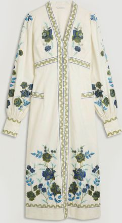 Karen Millen Womens Embroidered Cotton Twill Woven Maxi Dress - White - Size 10 UK