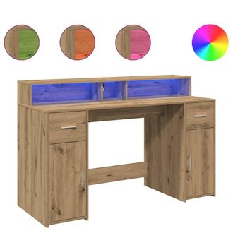 Berkfield Home Desk with LED Lights Artisian Oak 140x55x91 cm Engineered Wood in Brown | Size: 140 x 55 x 91 cm