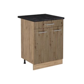 Vicco Mueble Bajo De Cocina R-line, Roble Artesanal/roble Dorado, 60 Cm Con Caj&oacute;n Encimera Antracita, Vicco