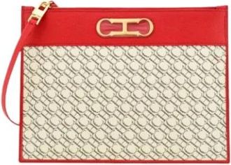 Carolina Herrera Rode Insignia Canvas en Leren Pouch - Dames - Clutches - Rood - ONE Size - Leer - Tassen