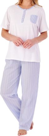 Slenderella Seersucker Short Sleeve Ladies Pyjama Set (28/30, Blue)