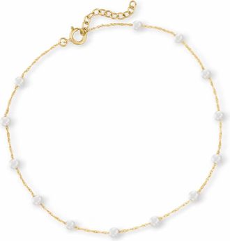 RS Pure by Ross-Simons 3-3.5mm Cultured Pearl Station Anklet in 10kt Yellow Gold