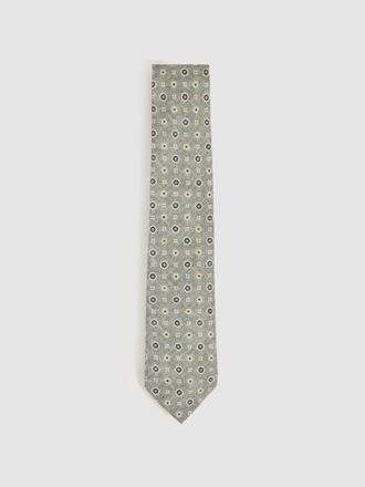 Reiss Soft Sage Silk Floral-medallion Tie