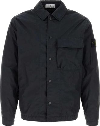 Stone Island Gewatteerd Overshirt met Zak - Heren - Zomerjassen - Blauw - 2XL - Leer - Jassen