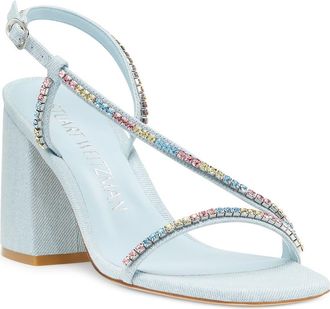 Stuart Weitzman Soiree Crystal 85 Block Sandal in Light Blue/Multi at Nordstrom Rack, Size 6.5