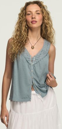 Lucky Brand Womens Lace Yoke V Neck Top