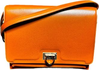 Ferragamo Womens Trifolio Soft Leather Flap Crossbody Bag In Sella Brown Gold Gancini Closure