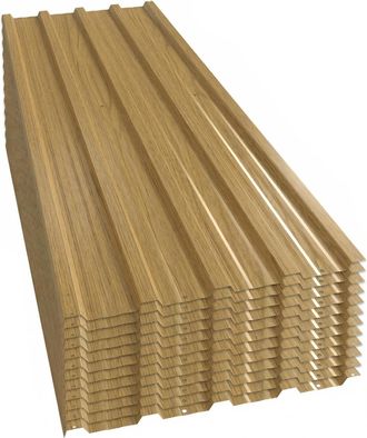 OUTSUNNY 12x Paneles Para Tejado De Acero Galvanizado, 7m&sup2;, Para Caseta De Herramientas, Cobertizo, Garaje, Exterior, 129x45cm, Madera Natural