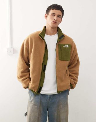 The North Face Yumiori - Giacca in pile double-face marrone e verde oliva