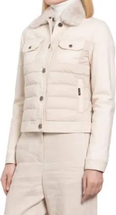 Moorer Womens Petunia Fur Jacket In Ecru