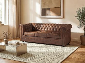 Vente-Unique Divano letto 3 posti in microfibra con aspetto pelle invecchiata - CHESTERFIELD