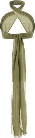 Ami Womens Sage Green Silk Crop-Top Olive Exterior: Maglie Sweater