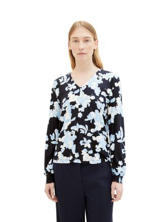 Tom Tailor Blusenshirt TOM TAILOR, Damen, Gr. XS (34), blau (blau cut floral design), Stoff, Obermaterial: 95% Viskose, 5% Elasthan, bedruckt, regular fit normal