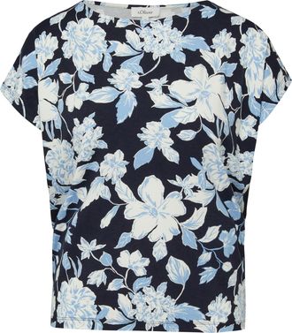 s.Oliver Kurzarmshirt S.OLIVER, Damen, Gr. 34, navy aop, Jersey, Obermaterial: 95% Viskose, 5% Elasthan, gemustert, normal h&uuml;ftbedeckend, Rundhals, abgesteppte