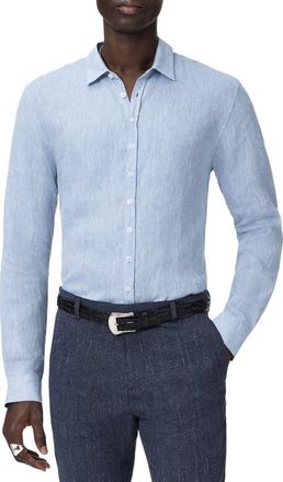 John Varvatos Bucks Slub Linen Button-Up Shirt in Light Blue Heather at Nordstrom, Size Medium
