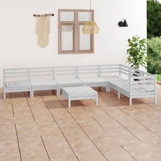 vidaXL Juego De Muebles De Jard&iacute;n 8 Piezas Madera Maciza Pino Blanco Vidaxl