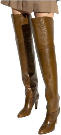Chlo&eacute; Dark Khaki Eve Over the Knee Leather Boots Size 38