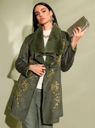 Mainpol Langjacke MAINPOL, Damen, Gr. 36, gr&uuml;n (khaki), 100% Polyester, Fellimitat:100% Polyester, unifarben, Jacken Langjacke