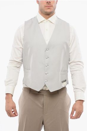 Corneliani 5 Buttons Wool Vest With Jetted Pockets size 56