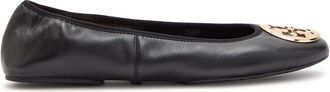 Tory Burch Reva Travel Logo Leather Ballet Flats - Black - 41 (IT41/ UK8)