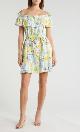 Sugarlips Amalfi Coast Off the Shoulder Minidress in Blue Multi at Nordstrom, Size X-Small