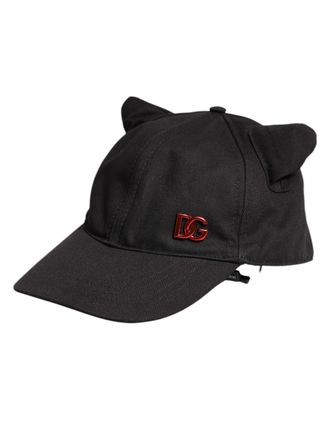 Dolce & Gabbana Black Cotton Logo Patch 6 Panels Baseball Cap Mens Hat