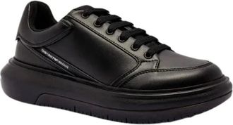 Emporio Armani Schoenen, Heren, Zwart, 44 EU, Leer, Leather Sneakers