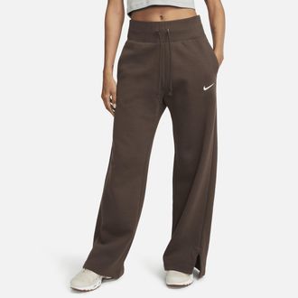 Nike Womens Nike Sportswear Phoenix Fleece High-Waisted Wide-Leg Sweatpants in Brown | DQ5615-237