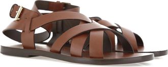 Liviana Conti Bruine leren platte sandalen - Dames - Sandalen - Bruin - 37 EU - Leer - Schoenen
