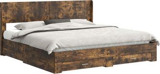 vidaXL Estructura De Cama Con Almacenamiento Y Cabecero Roble Ahumado Vidaxl