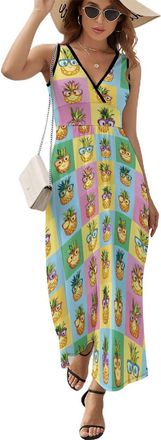 Generic Pineapple Women Dresses Print Maxi Dress Casual Long Beach Sundress S