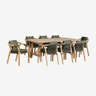 Sklum Sklum - Set Tavolo Rettangolare (200x100 cm) e 8 Sedie da Giardino in Legno di Acacia Dubai