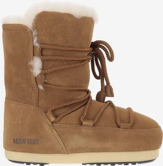 Moon Boot Moon Boot Stivaletti In Pelle E Pelliccia Di Agnello Con Lacci