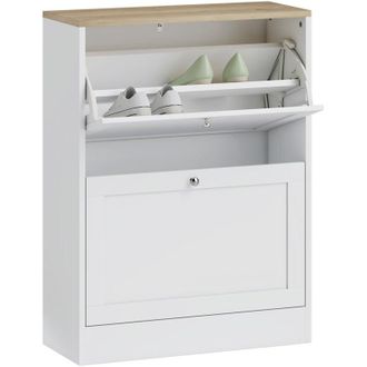 HOMCOM 2 Flip Drawer Narrow Shoe Cabinet with Adjustable Shelves, White