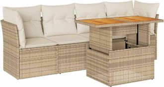 vidaXL Juego De Sof&aacute;s Jard&iacute;n Con Cojines 5 Pzas Rat&aacute;n Sint&eacute;tico Beige Vidaxl